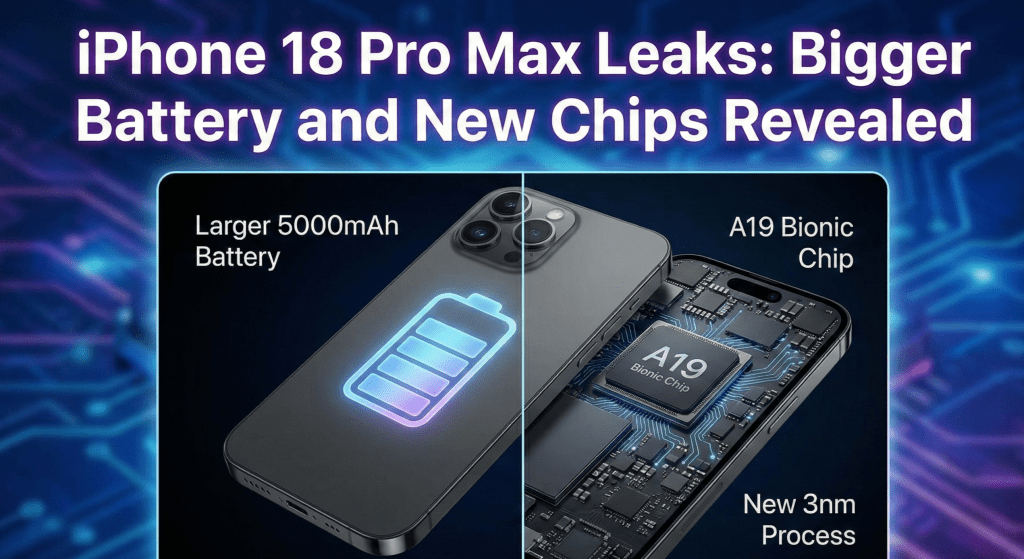 Concept render of the iPhone 18 Pro Max showing the internal battery layout and A20 Pro chip.