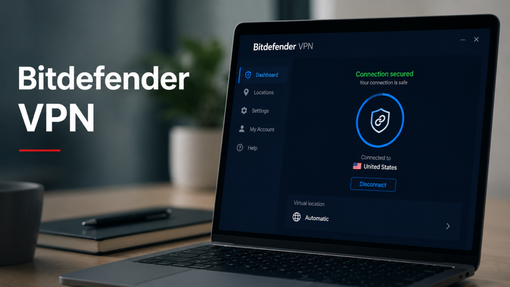 Is Bitdefender VPN Trustworthy? I Tested Its Premium Tier to Find Out A dashboard view of the Bitdefender VPN interface showing the "connect" button and server location options.