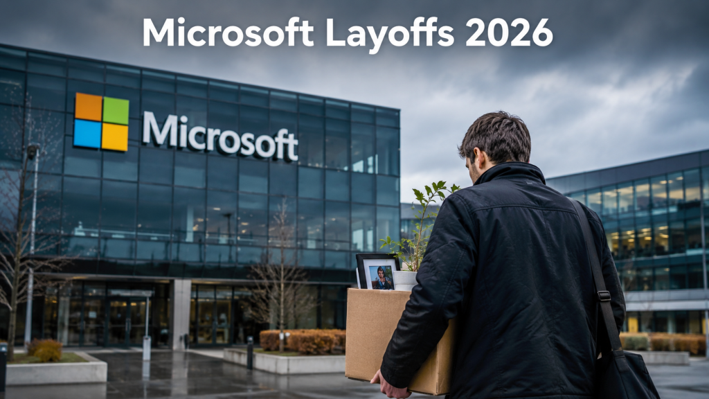 A Microsoft corporate campus sign representing the company's ongoing organizational shifts.